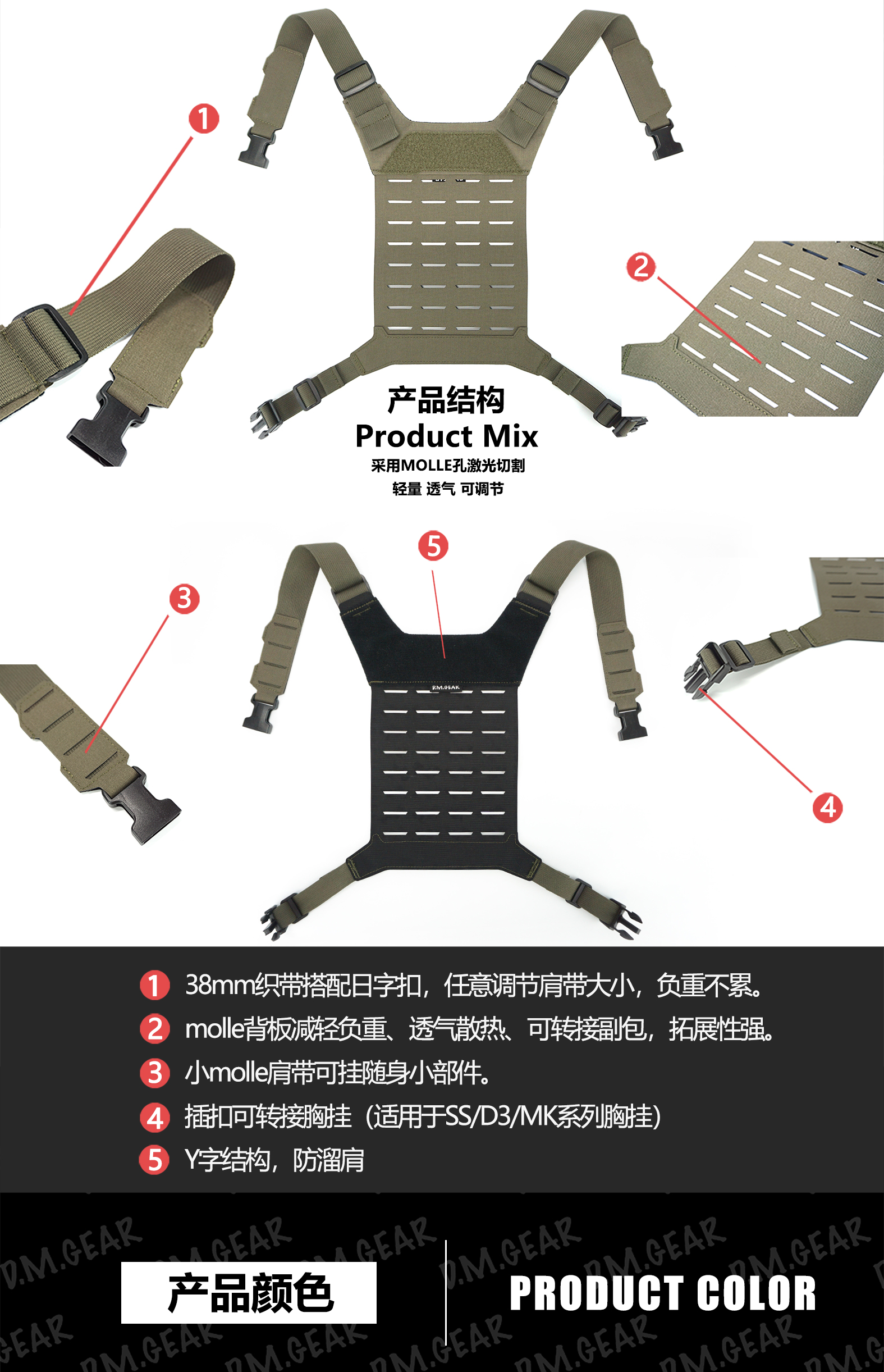 DMGear MOLLE背板 D3 SS MK系列胸挂通用 迷彩轻量化舒适透气薄款 - 图2