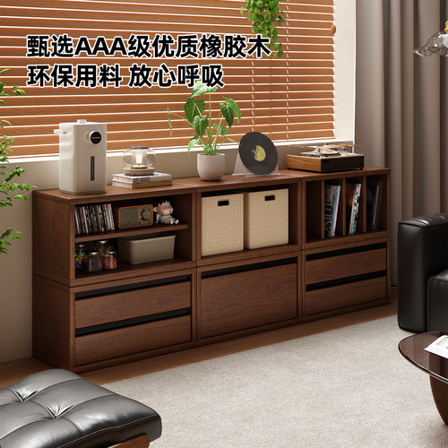 实木电视柜自由组合模块柜家用储物柜客厅书柜带玻璃门防尘格子柜 - 图3