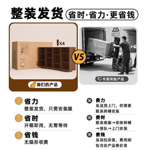 实木书柜储物柜一体靠墙客厅矮柜落地柜书架置物架胡桃木格子柜子 - 图1