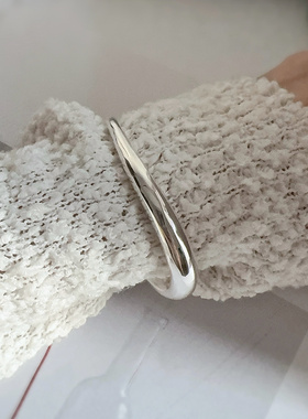 韩代原单s925纯银手镯女重工不规则渐变实心开口手环简约轻奢素圈