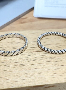 S925纯银素圈戒指光面麻花细圈叠戴简约百搭闭口戒食指环小众设计