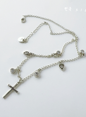 韩代新款S925纯银项链女小众设计多挂坠流苏锁骨链气质短款颈链潮