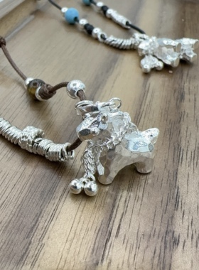 秋冬新款毛衣链S925纯银马上有钱项链女小马铜钱手工编织绳可调节