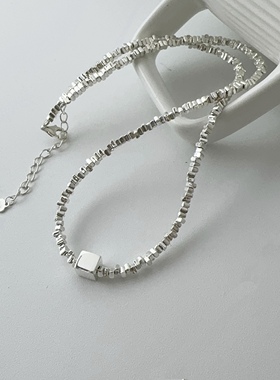 韩国定制加粗版 孤品尾货特价S925方块碎银子项链轻奢百搭锁骨链