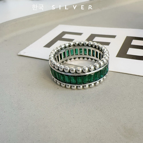 韩单重工s925纯银祖母绿钻戒指新款海洋绮境浮光流转闭口食指戒女 - 图0