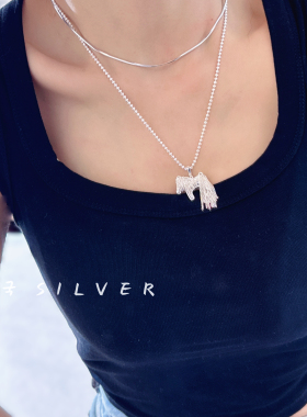 韩代s925纯银马到成功项链立体实心小马吊坠车花珠链毛衣链高级感