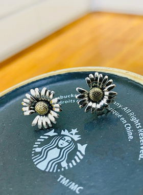 韩代S925纯银雏菊项链耳钉欧货潮牌复古中性风那男女款毛衣链轻奢