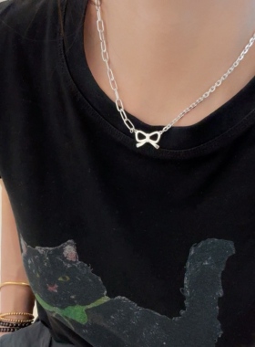 S925纯银重工蝴蝶结项链女
