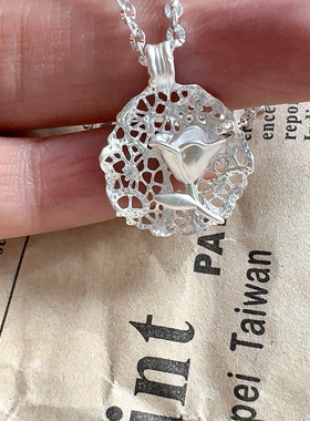 S925银项链镂空蕾丝浮雕玫瑰