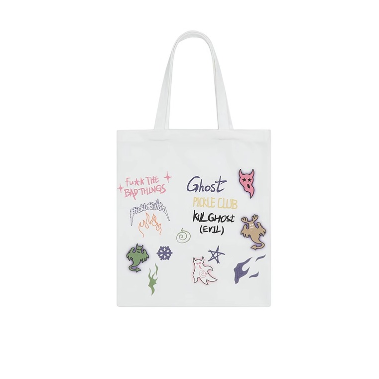 梁拌泡菜PC 原创小众设计幽灵印花单肩帆布袋学生休闲包 - 图3