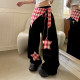 Liang ປະສົມກິມຈິອາເມລິກາ retro star-leap plaid jeans ຂາກວ້າງສໍາລັບຜູ້ຊາຍແລະແມ່ຍິງ, ໂສ້ງວ່າງ, ສະບາຍແລະອະເນກປະສົງ