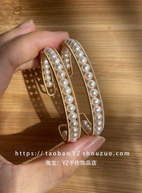 手镯小巧绕线天然淡水法式复古