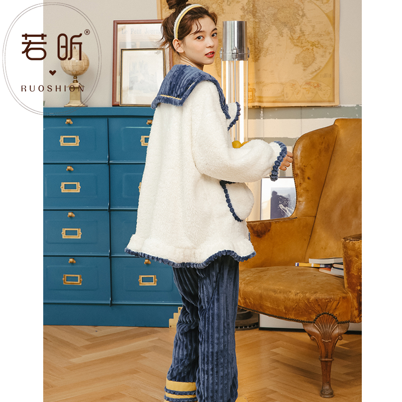 若昕服饰旗舰店珊瑚绒睡衣女士春秋冬季款甜美可爱加厚法兰绒套装学生保暖家居服2