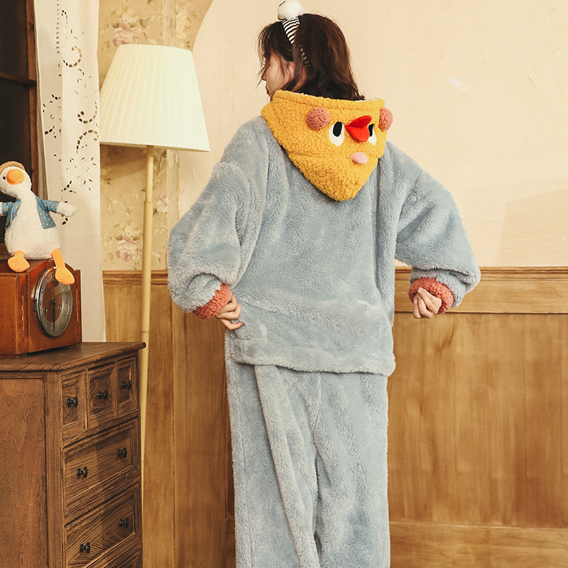 若昕服饰旗舰店珊瑚绒连体睡衣女春秋冬季可爱加厚法兰绒学生卡通动漫套装家居服2