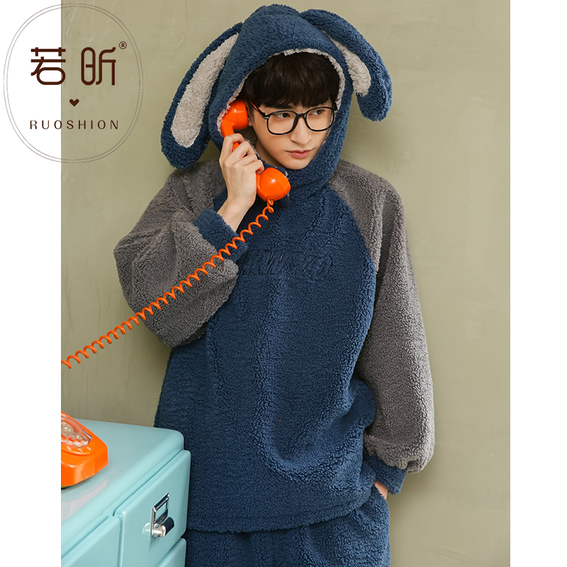 若昕服饰旗舰店情侣珊瑚绒睡衣女秋冬季甜美卡通可爱男加厚法兰绒学生保暖家居服3