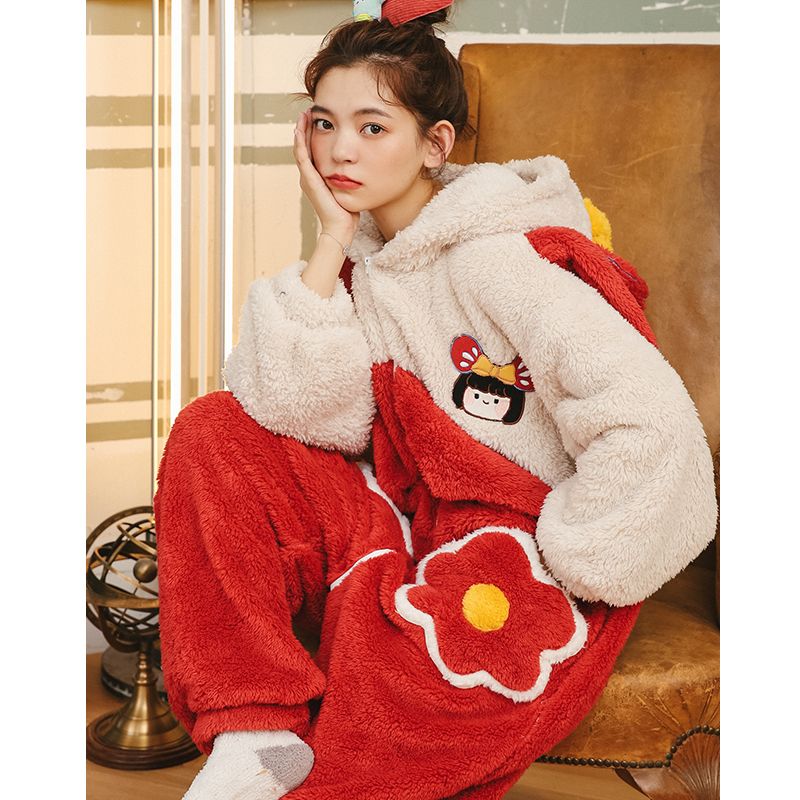 若昕服饰旗舰店珊瑚绒睡衣女春秋冬季连体卡通动漫可爱甜美学生加厚法兰绒家居服3
