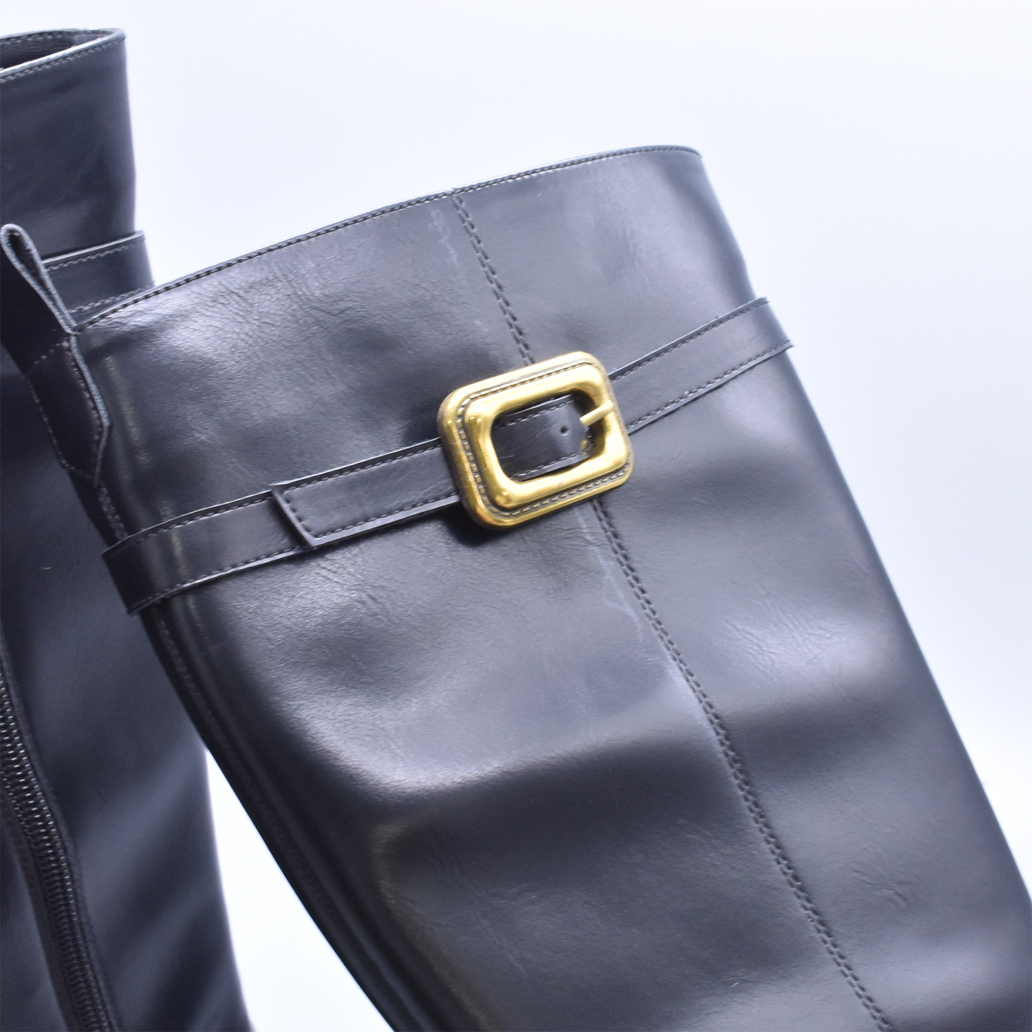 粗跟显腿直后拉链单里高筒靴修脚显瘦及膝骑士靴圆头小锁扣女靴潮,淘宝优惠券,粉丝福利购,淘宝优惠卷