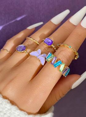 Sweet Pink Butterfly Heart Knuckle Ring Set For Women Girls