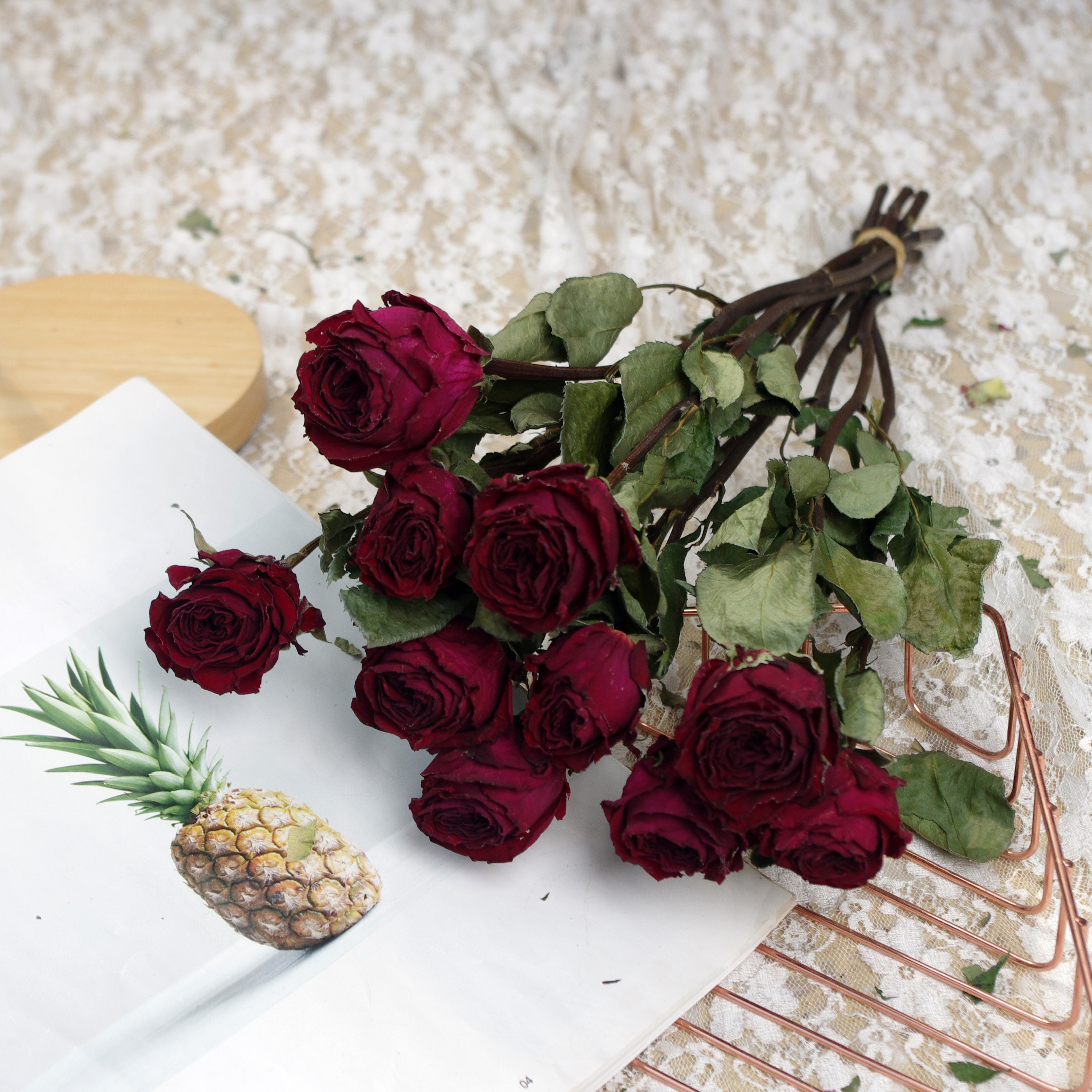 玫瑰花干花摆件混搭花艺装饰插花客厅装饰摆件真花台面办公室装饰