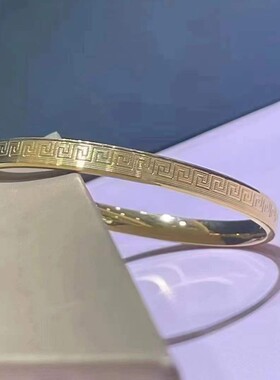 18k回纹手镯Au750实心镯子古法简约轻奢高级感手环水贝黄金