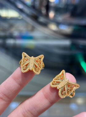 18K镂空花丝蝴蝶戒指au750时尚百搭轻奢小众送女友礼物