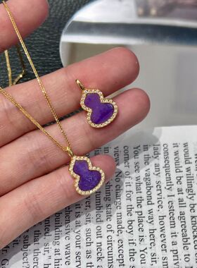 18K通体金葫芦吊坠au750镶嵌紫玉莫桑小众设计时尚通勤吊坠水贝直