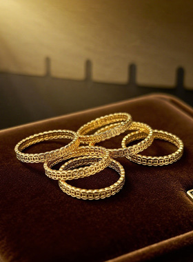 纯18k铜钱满天星戒指 钱币Au750 戒女戒混搭时尚轻奢送女友礼物