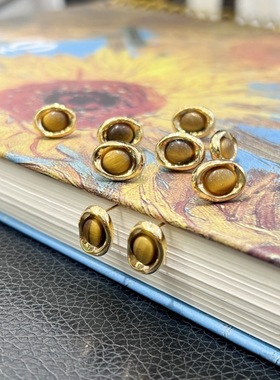 通体18K虎眼石耳钉对au750彩金镶嵌天然宝石耳饰吊坠项饰水贝好礼