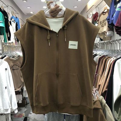 设计感连帽马甲卫衣女2025年秋冬加绒新款拉链外套休闲无袖马夹潮 - 图1