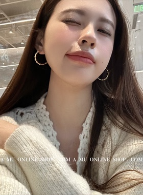 A.MU 旺角旧梦～ 高级感摩登竹节金属素圈耳饰百搭圆圈耳环耳夹女