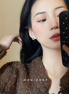 a.mu别致的虎眼石小巧耳钉耳夹