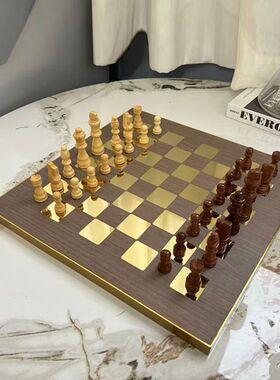 高档国际象棋儿童学生成人棋盘西洋棋样板房书房装饰摆件