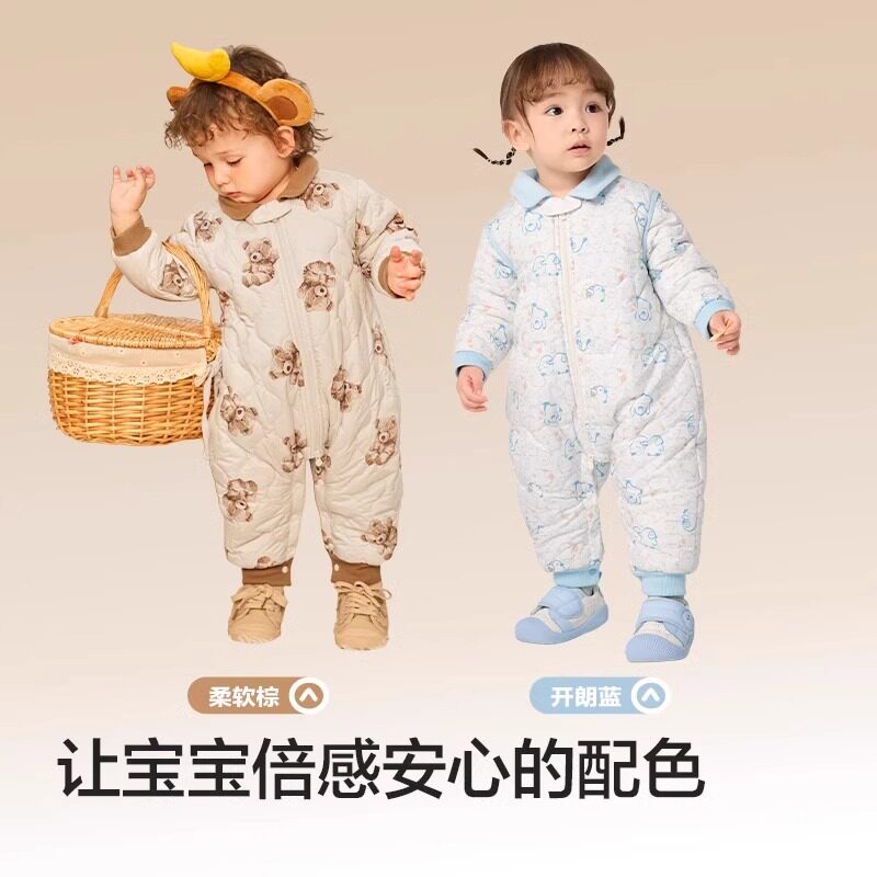 巴拉巴拉婴儿连体衣宝宝衣服新生儿冬装男女爬服加绒加厚外出抱衣