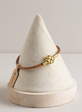 高档镀金真皮四叶草牛皮手镯正品手链简约时尚按扣小众极简diy