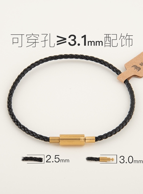diy高档镀金串珠子竹节扣黑色牛皮手镯真皮手链手镯手绳简约生生