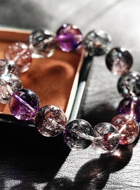 天然巴西收藏级彼岸花超七毒液水晶手串手链红超金草莓少女款