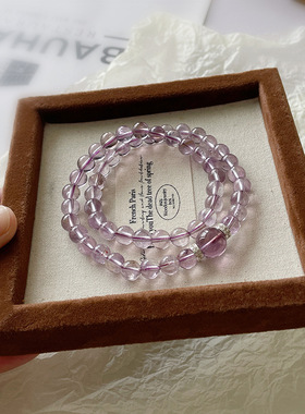 【夕岚】天然紫阿塞水晶手串女款甜美紫色水晶双圈手链送闺蜜礼物