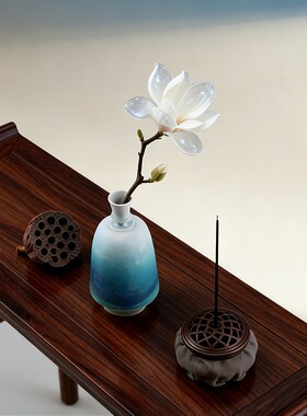 手作花瓶宋青哑光束口手作瓷器