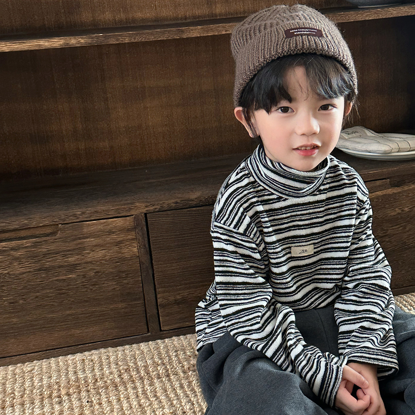 暮晨家新款冬装2025男童半高领羊毛条纹打底衫中小童加厚保暖内搭,淘宝优惠券,粉丝福利购,淘宝优惠卷