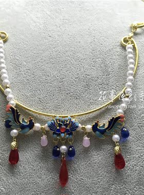 古装汉服新娘璎珞烧蓝双层项圈