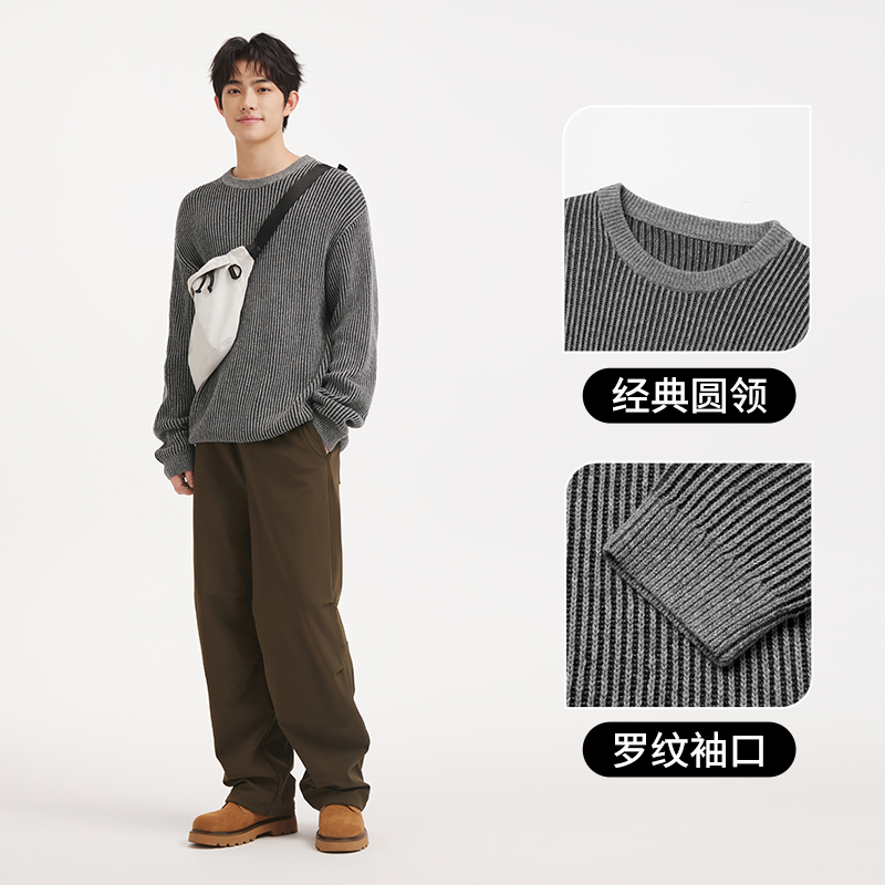 热风男士毛衣针织衫2025年冬季新款肌理针织衫含羊毛内搭打底衫 - 图1