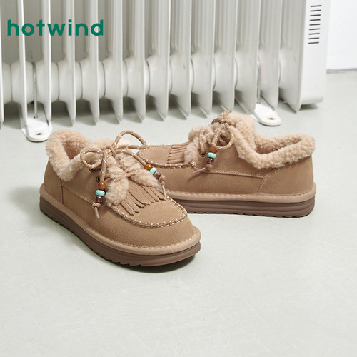 热风加绒毛毛鞋女2025年冬季新款保暖加厚雪地靴杏色百搭纯色棉鞋 - 图2