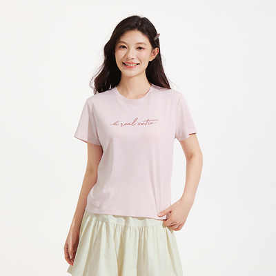热风2026年夏季新款女士字母印花短袖T恤韩系少女百搭简约短袖T恤