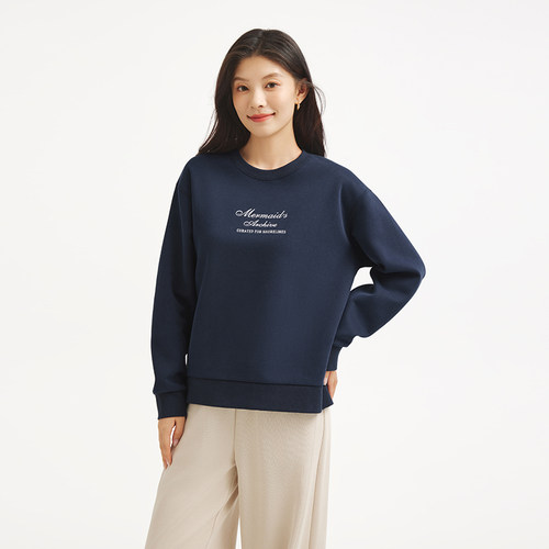 热风女士套头圆领卫衣打底衫2026年春季新款字母刺绣圆领卫衣上衣 - 图2