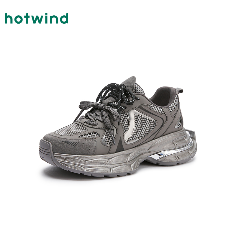 热风男鞋2025年秋季新款老爹鞋男士银色运动休闲厚底H42M25105 - 图0