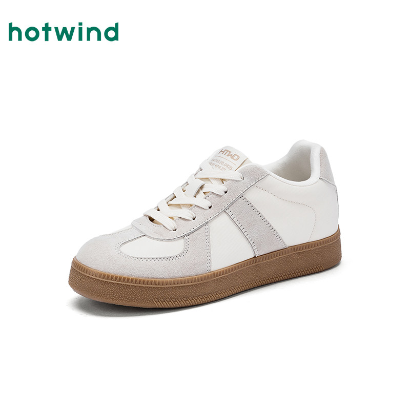 热风米色德训鞋女鞋2025年冬季新款女士平底休闲板鞋户外小白鞋女,淘宝优惠券,粉丝福利购,淘宝优惠卷