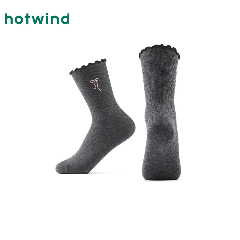 热风女士袜子2025年秋季新款木耳边花边刺绣中帮袜蝴蝶结少女袜子,淘宝优惠券,粉丝福利购,淘宝优惠卷