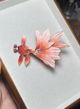 匠心国潮压襟别针仿点翠花丝古法