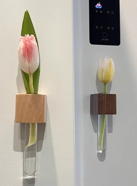 实木磁吸立体插花瓶冰箱贴