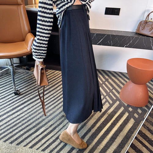 超遮胯~！韩系A字休闲半身裙女2025秋季压褶高级感西装中长伞裙子 - 图0